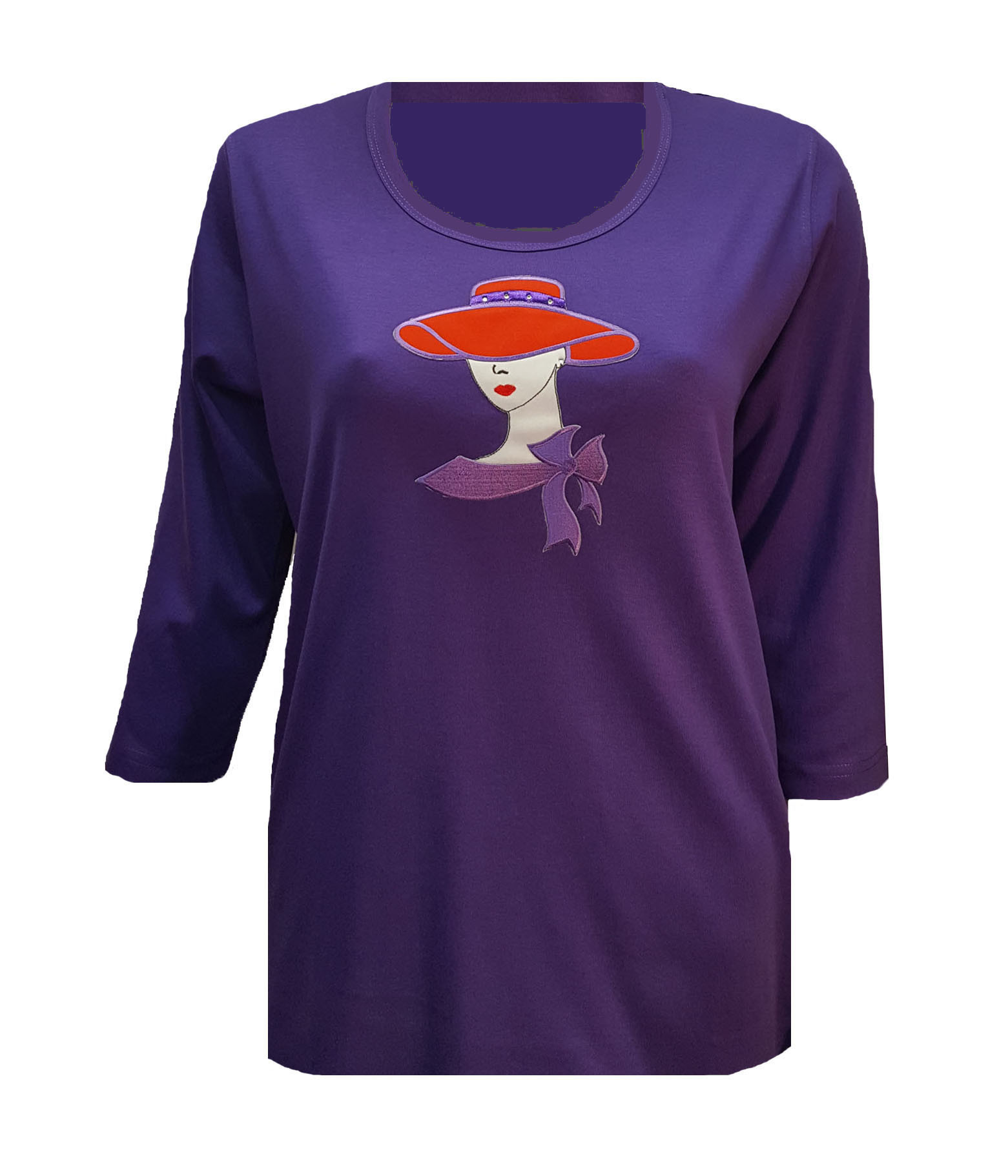 Red Hat Society Satin Applique T Shirt 