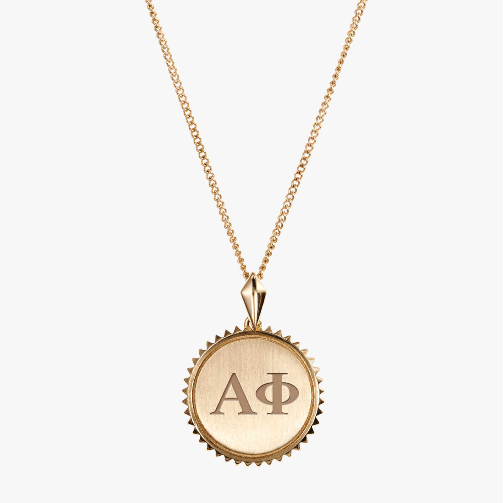 Alpha Phi Sunburst Letters Necklace Cavan Gold