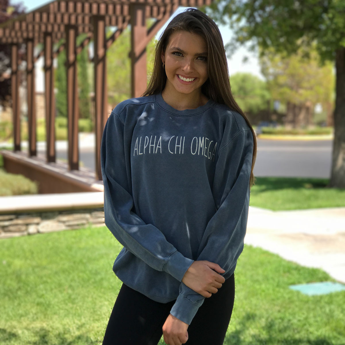 Alpha Chi Omega Embroidered Sweatshirt in Blue by Comfort Colors