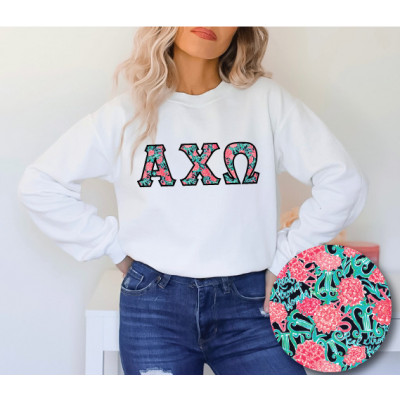 Shop Alpha Chi Couture Light Fabric Stitch Letter Sweatshirt