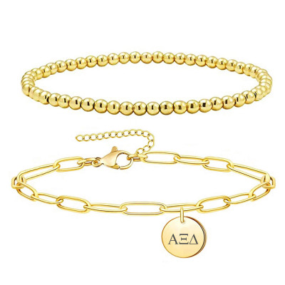 Alpha Epsilon Phi Bracelet -- Glass Bead Bracelet with Sorority Name Beads and 18K Gold Accent Beads