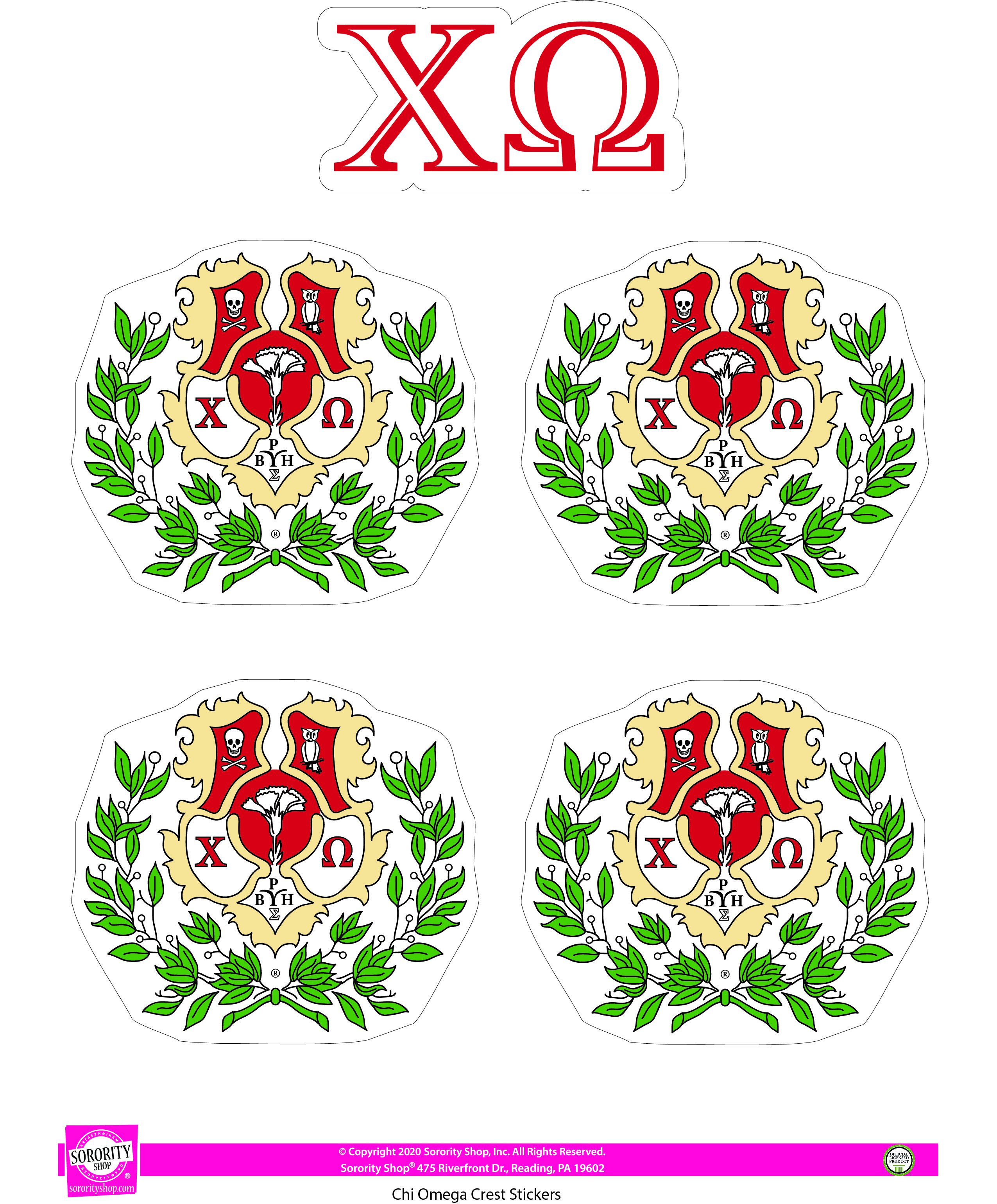 Chi O Creations Crest Sticker Sheet