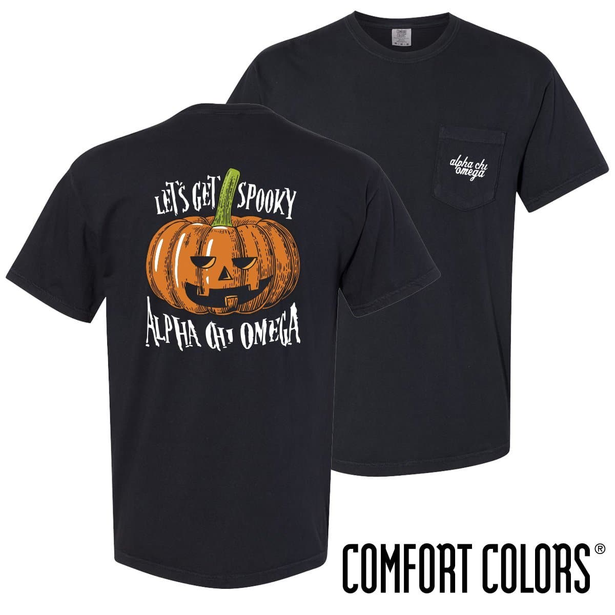 Shop Alpha Chi Alpha Chi Comfort Colors Black Pumpkin Halloween