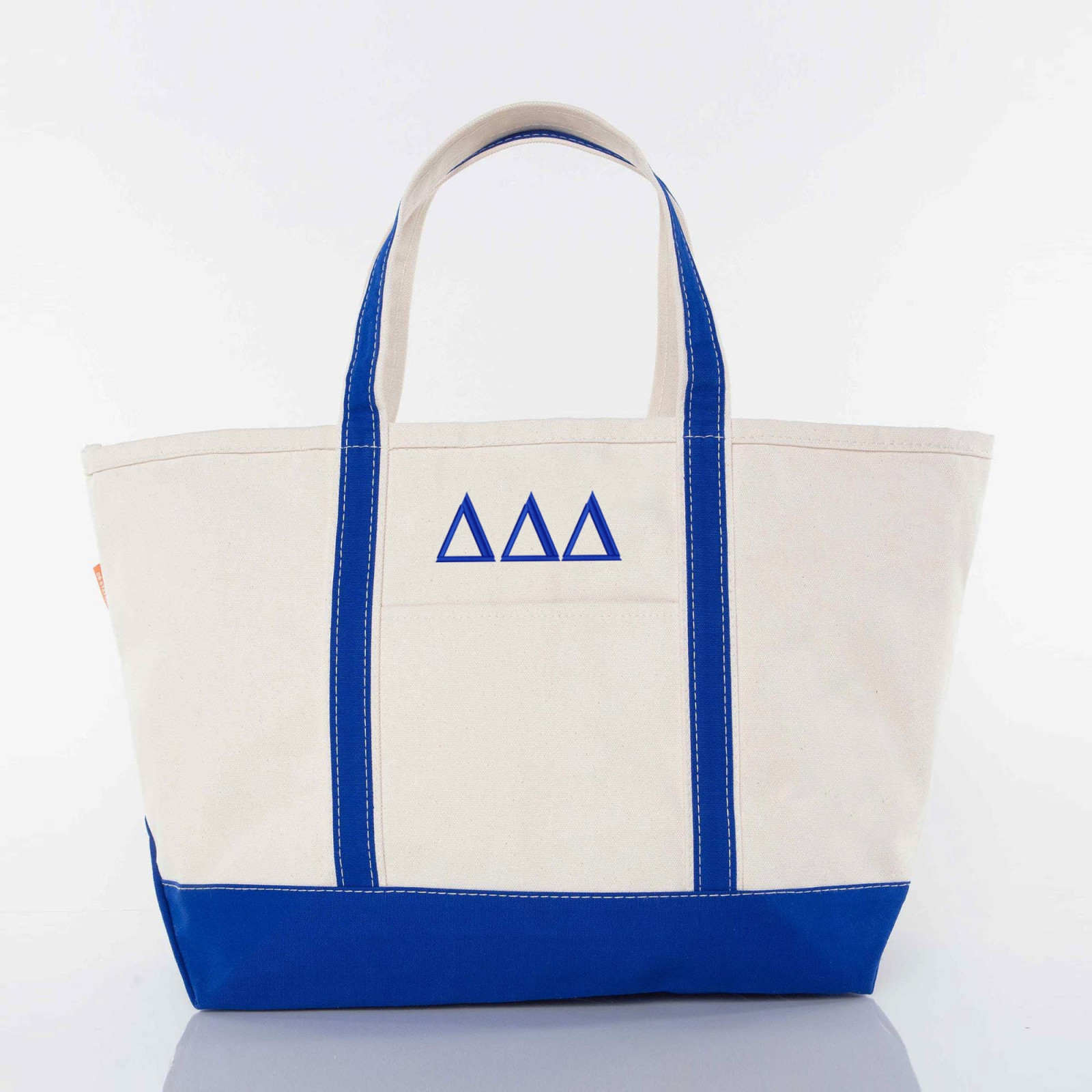 Delta Delta Delta Sorority Tote Bag - Retro Script & Pom Pom, Light Blue X-Large 15x15 Inch Canvas Bag - View #5