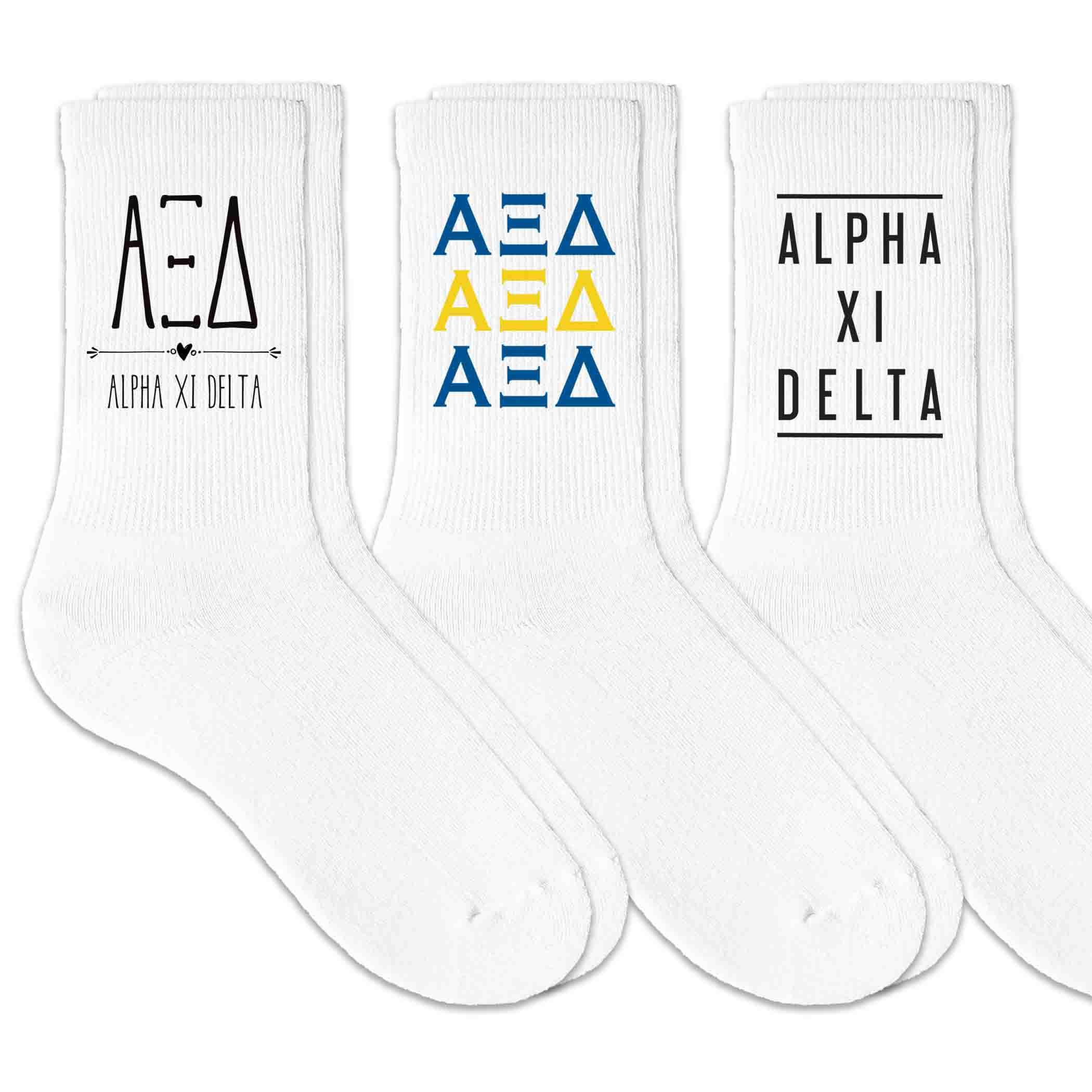 Pair 3 Sorority Crew Alpha Socks Cotton Xi Set Delta Shop