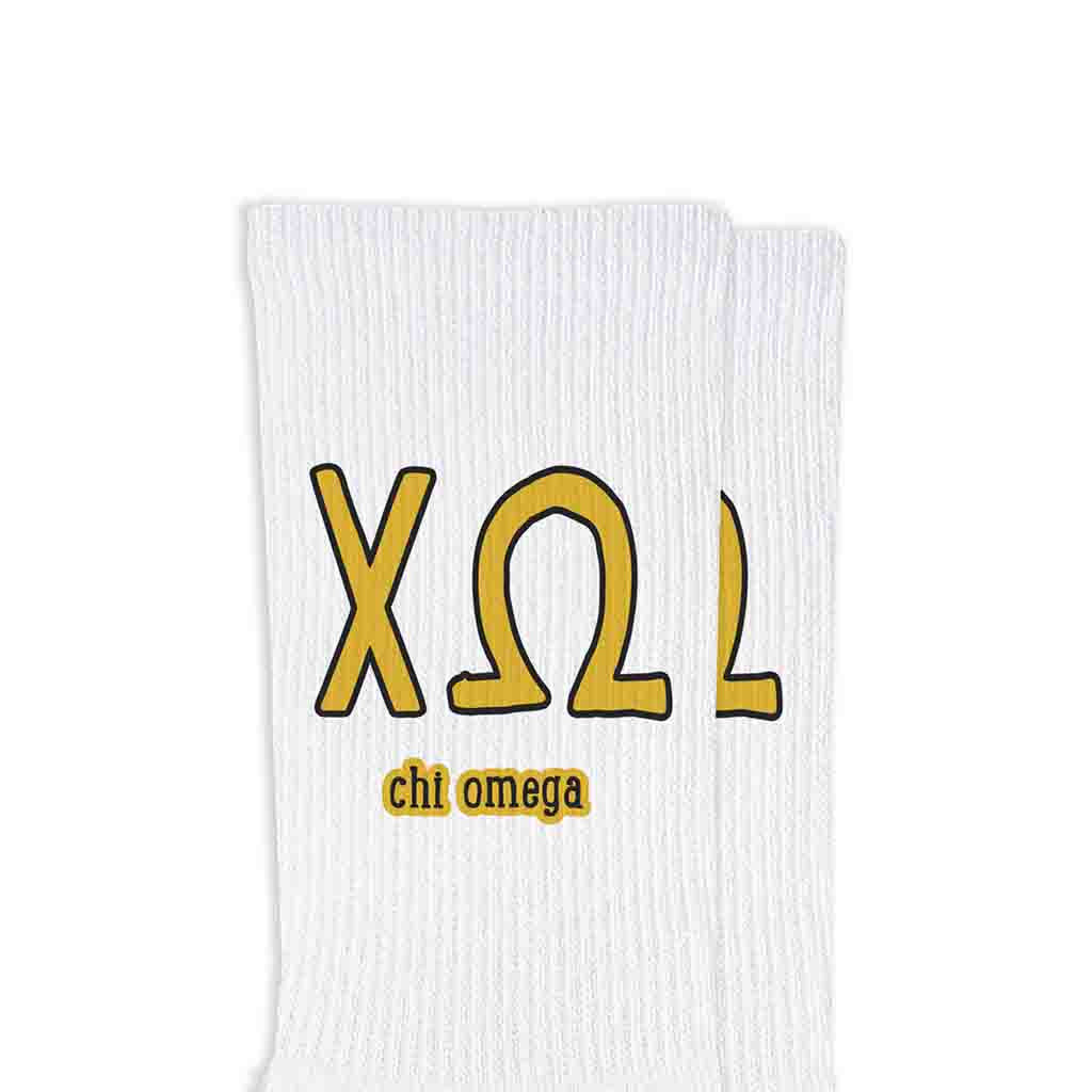 Chi O Creations Sorority Crew Socks with Name and Letters in