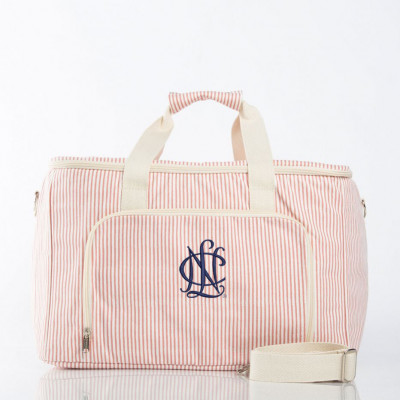 Monogram Lunch Tote - Black White Stripe with Hot Pink