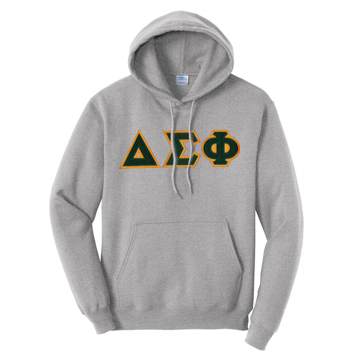 Delta Sig Store Delta Gray Sig Sewn Letters Heather Hoodie On with