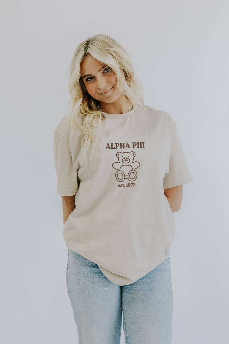 Shop Alpha Phi Beige Teddy Bear tee