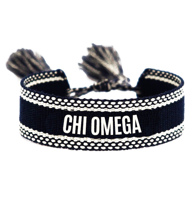 Chi Omega Woven Bracelet Black and White Design