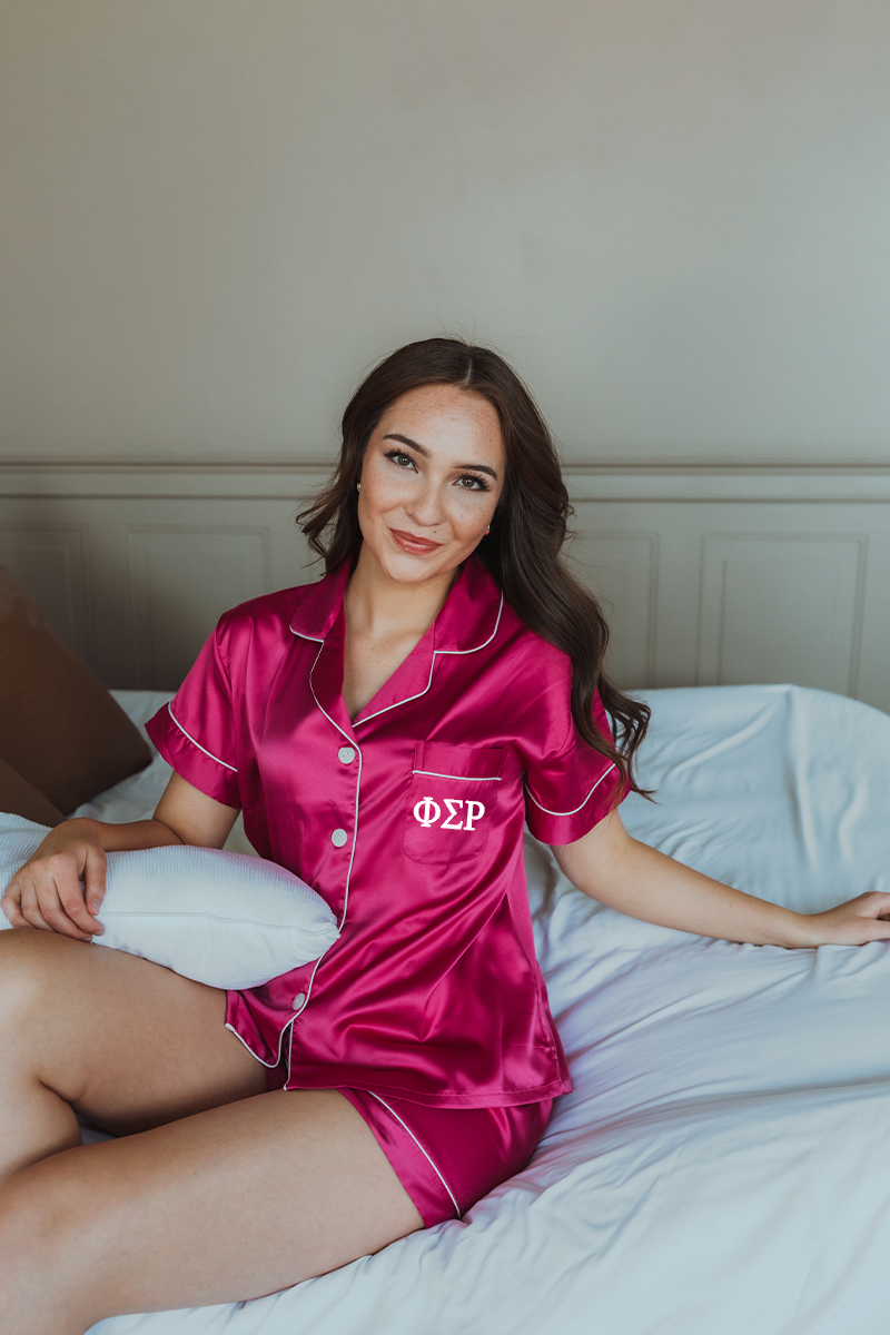 Shop Phi Rho - Phi Sigma Rho Pink Berry Greek Letter Pajamas