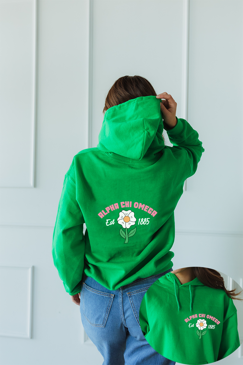 Shop Alpha Chi Green Flower hoodie