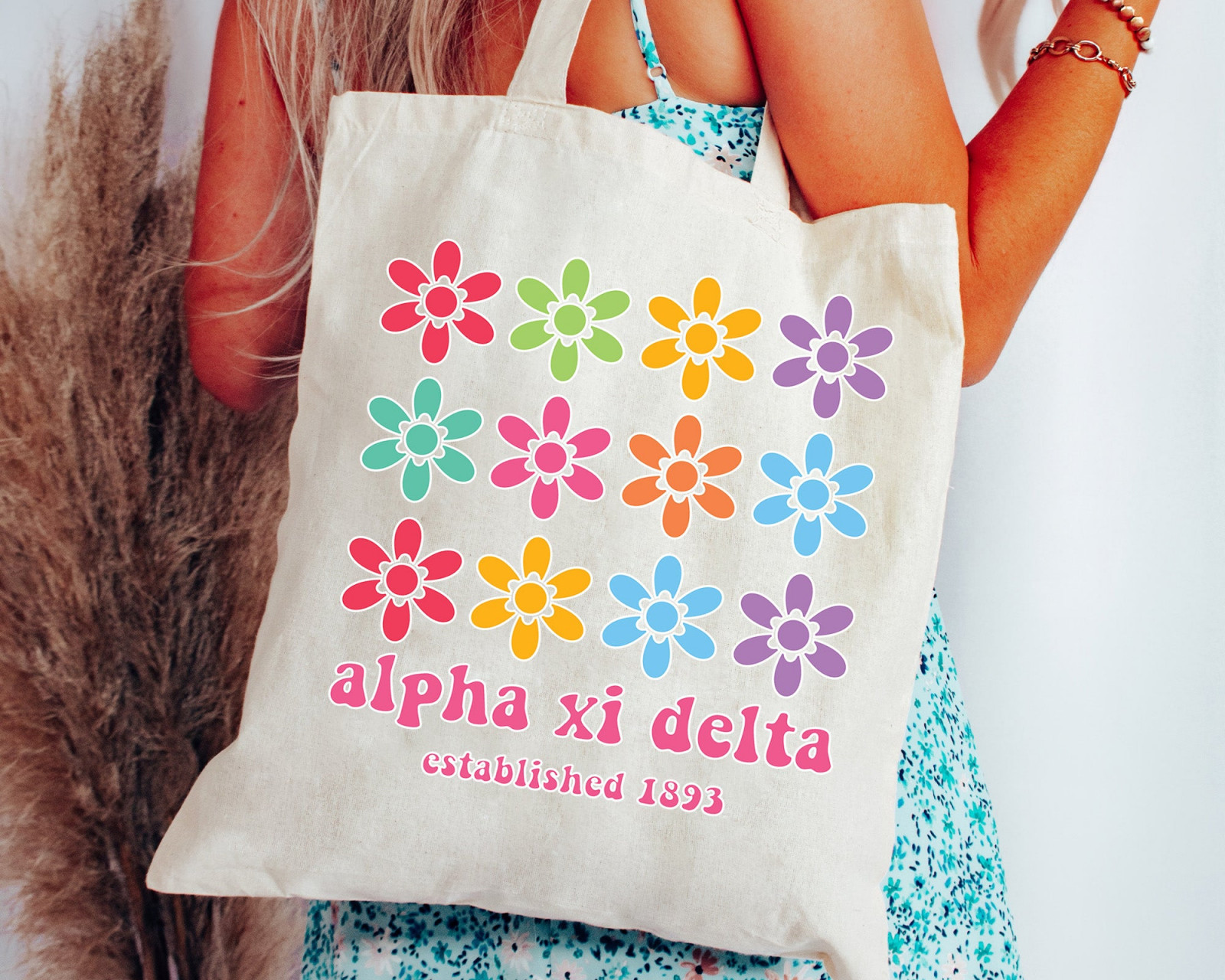 Shop Alpha Xi Delta Floral Bloom Sorority Tote Bag _ 34523g