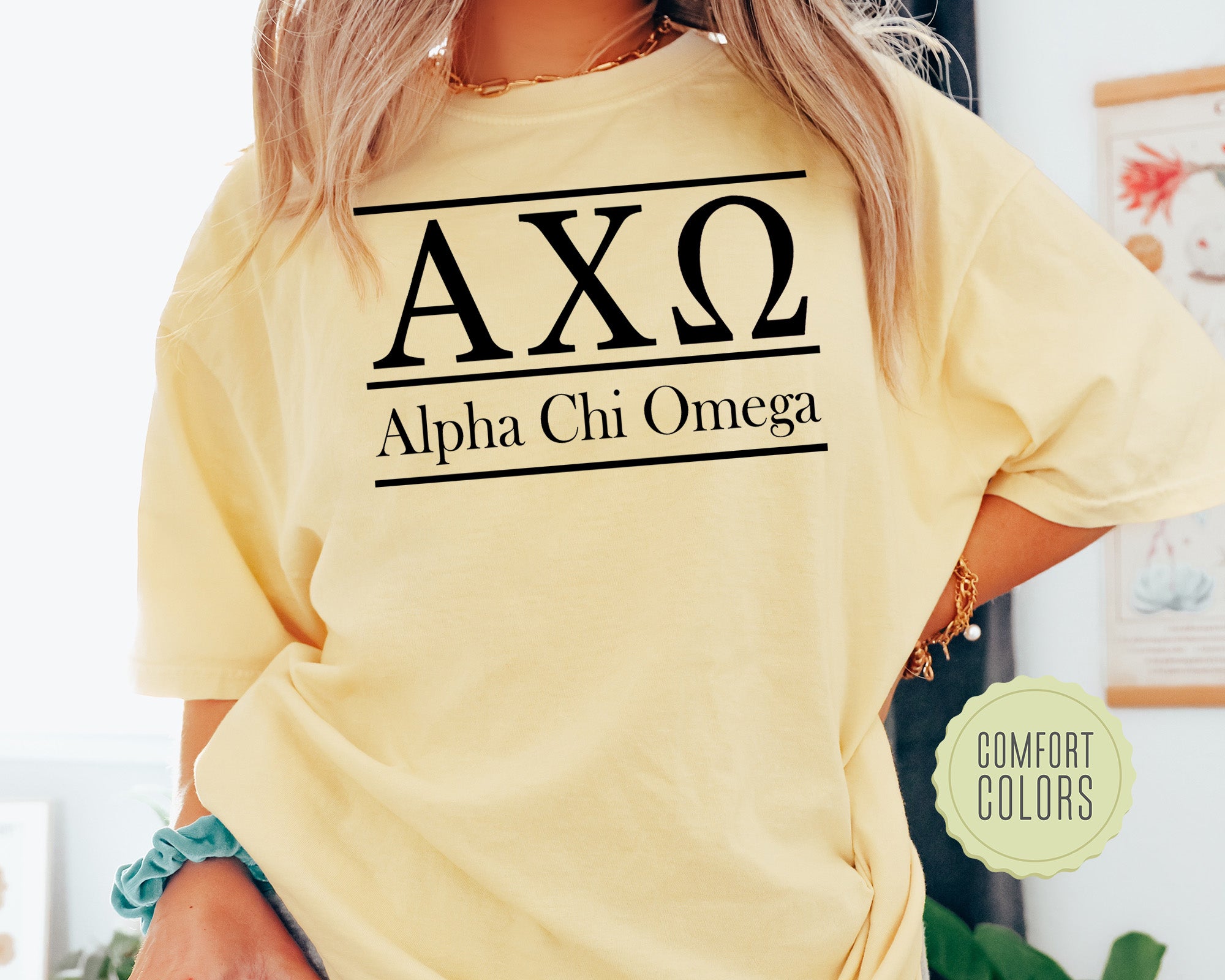 Alpha Chi Omega Bold Statement Comfort Colors Sorority T shirt 284g