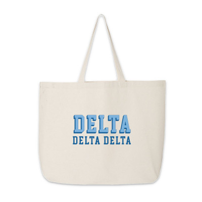 Delta Delta Delta Sorority Tote Bag - Retro Script & Pom Pom, Light Blue X-Large 15x15 Inch Canvas Bag - View #3