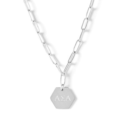 Alpha Sigma Tau Sterling Silver Sorority Lavaliere Pendant - Rhodium Finish, Official Jewelry Gift - View #7